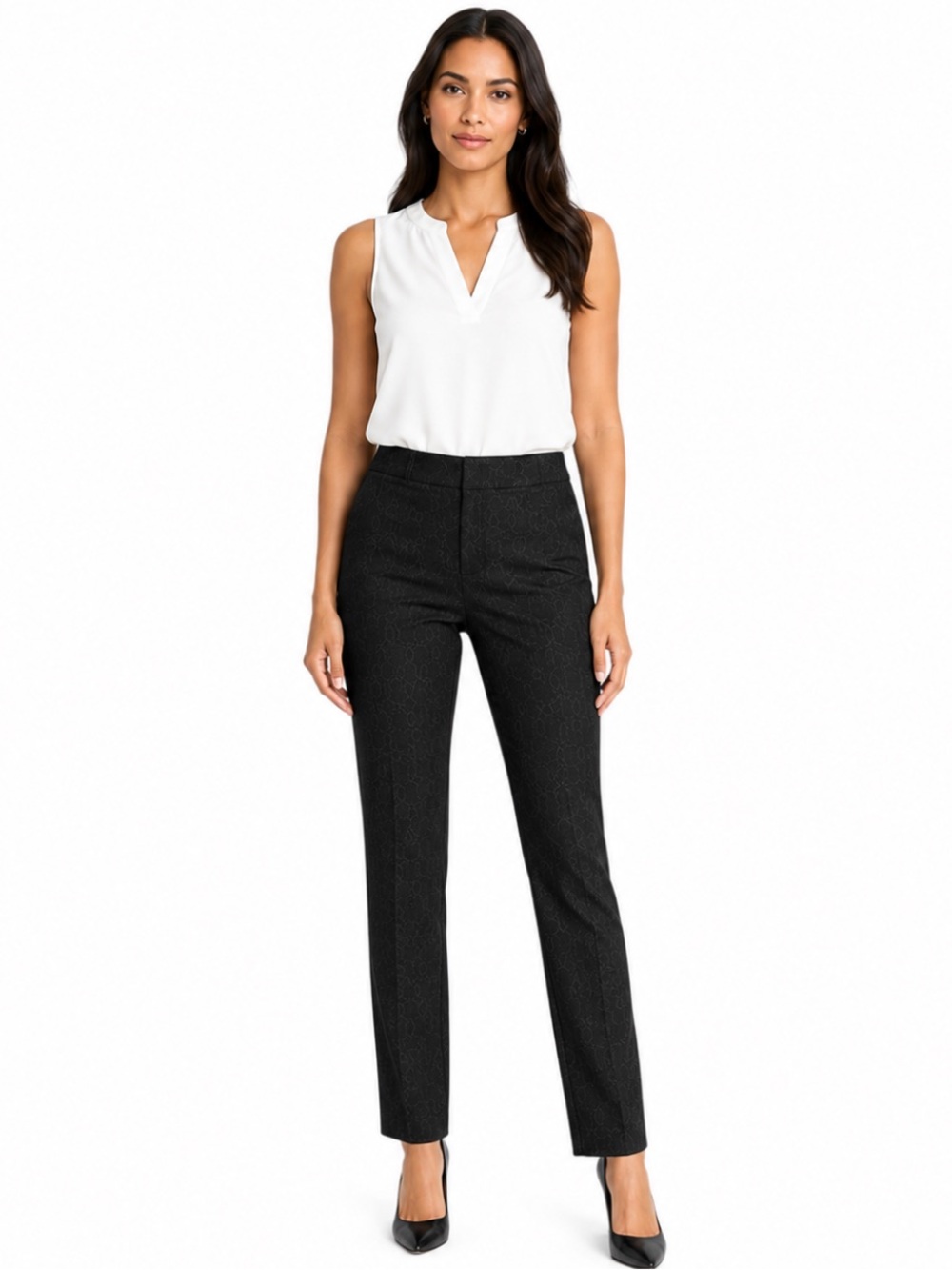 Nautica Black Geometric Print Ankle Pants Women’s Stretch Career Office—Size 10